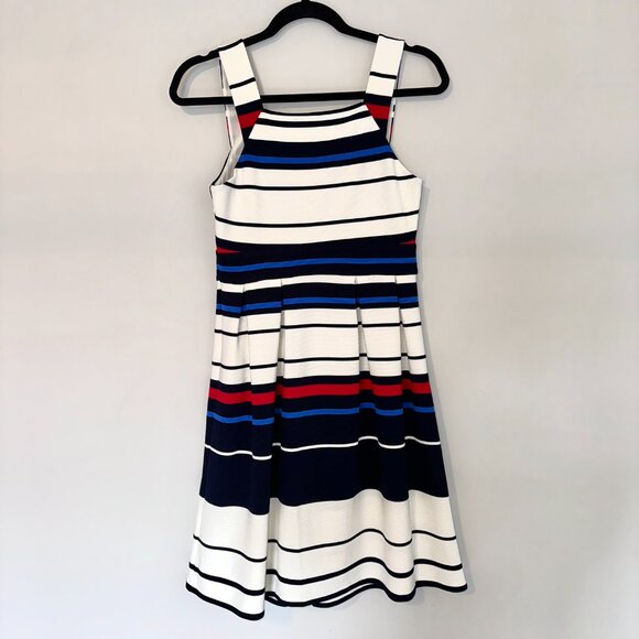 VINTAGE Adrianna Papell white colorblock striped flare dress, Size 4 - Picture 7 of 13